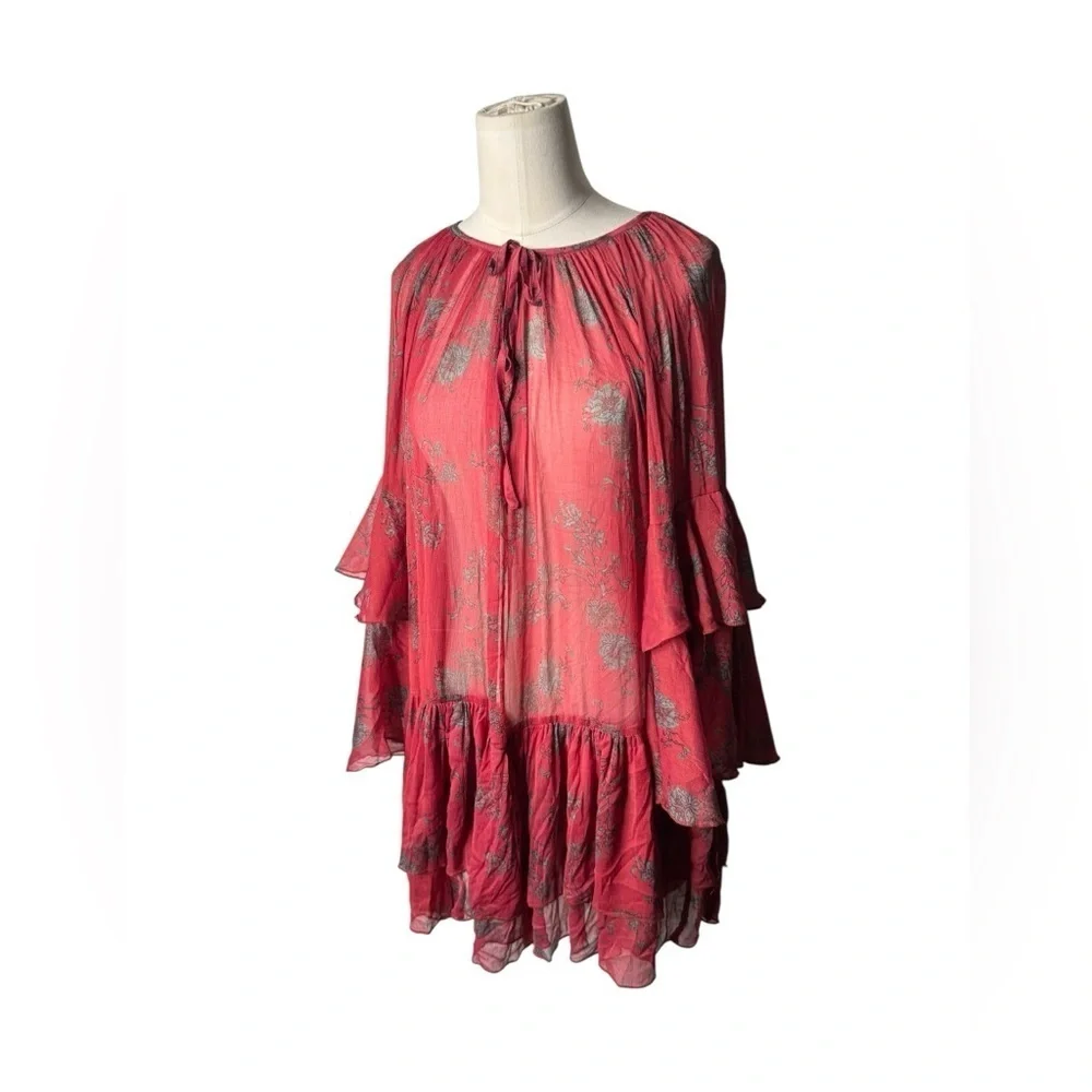 Free People Sunsetter Dress Red Floral Pattern Size XS‎